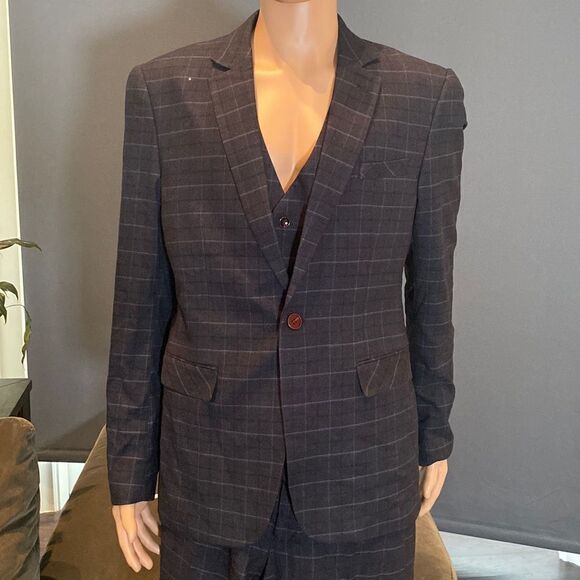 Men’s Mogu Plaid 3 Piece Suit Size 40 Jacket 36 Pants NWT - Picture 2 of 13